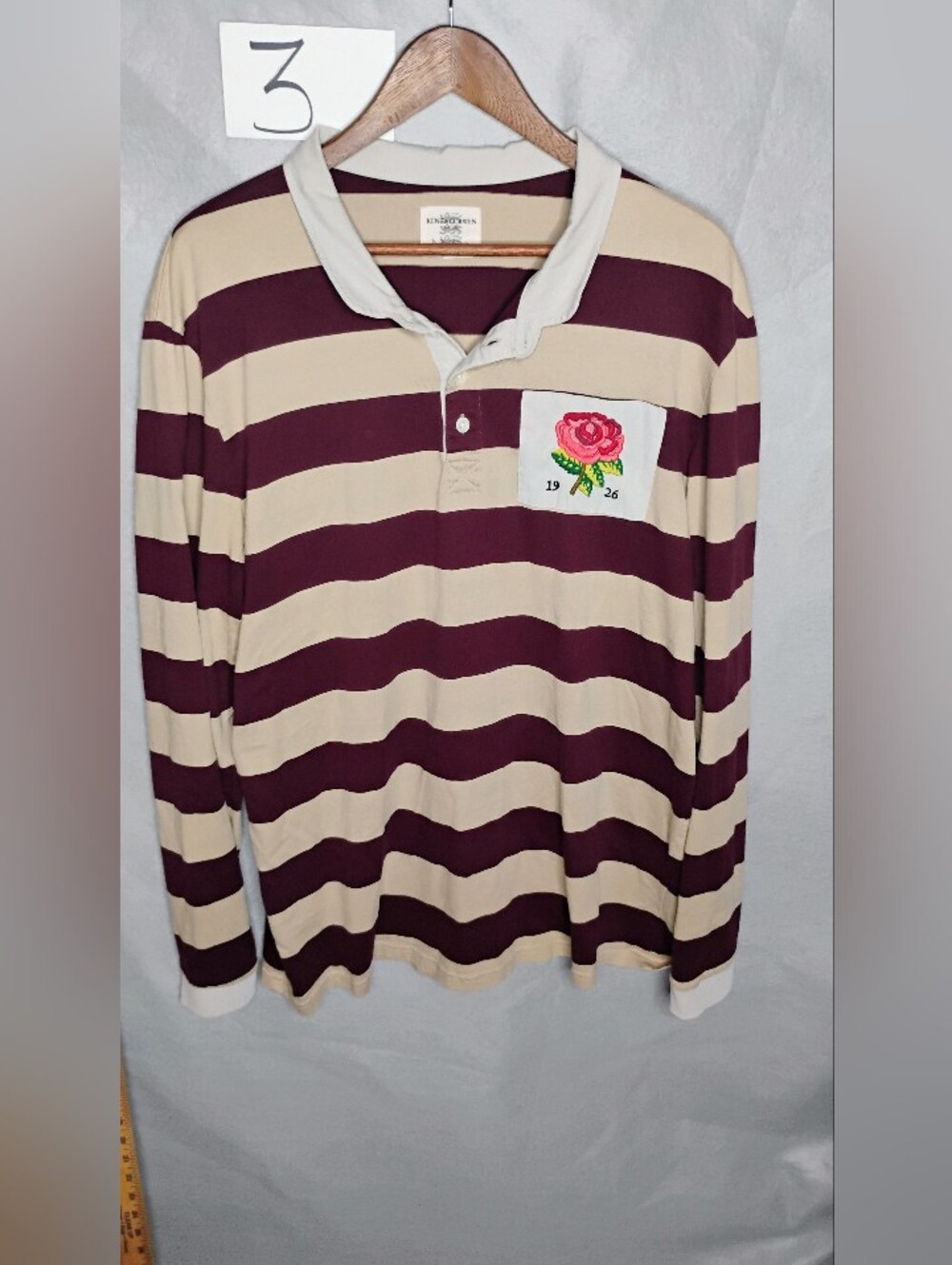 Kent & Curwen Rugby Polo Shirt Maroon Stripe 100% Cotton David Beckham Mens XXL